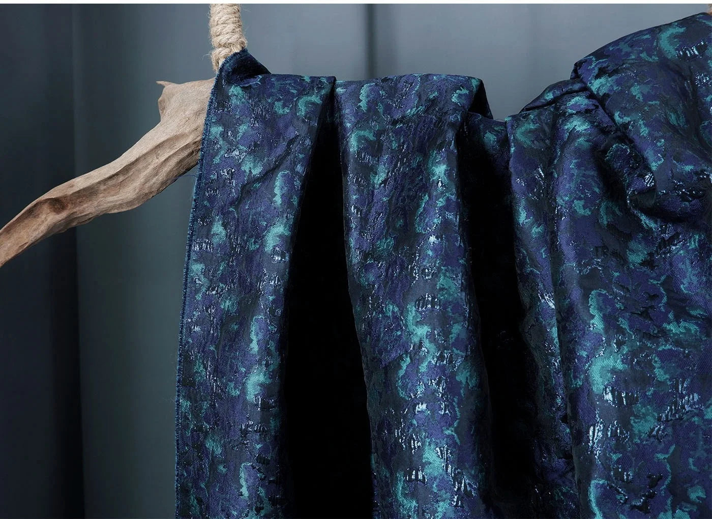 Navy Aqua Floral Jacquard Fabric for Dressmaking