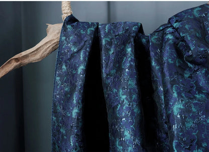 Navy Aqua Floral Jacquard Fabric for Dressmaking