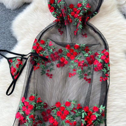 Floral Elegance: Chinese Style Mid-Calf Dress