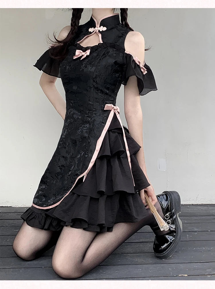 Elegant Tie-Dye Cheongsam Mini Dress