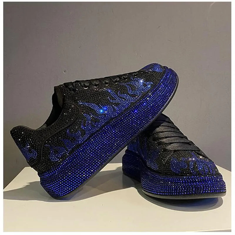 New Luxury Charming Men Showy Rhinestone Casual High Top Shoes Flats Male Designer Prom Sneakers Loafers Shoes Zapatos Hombre