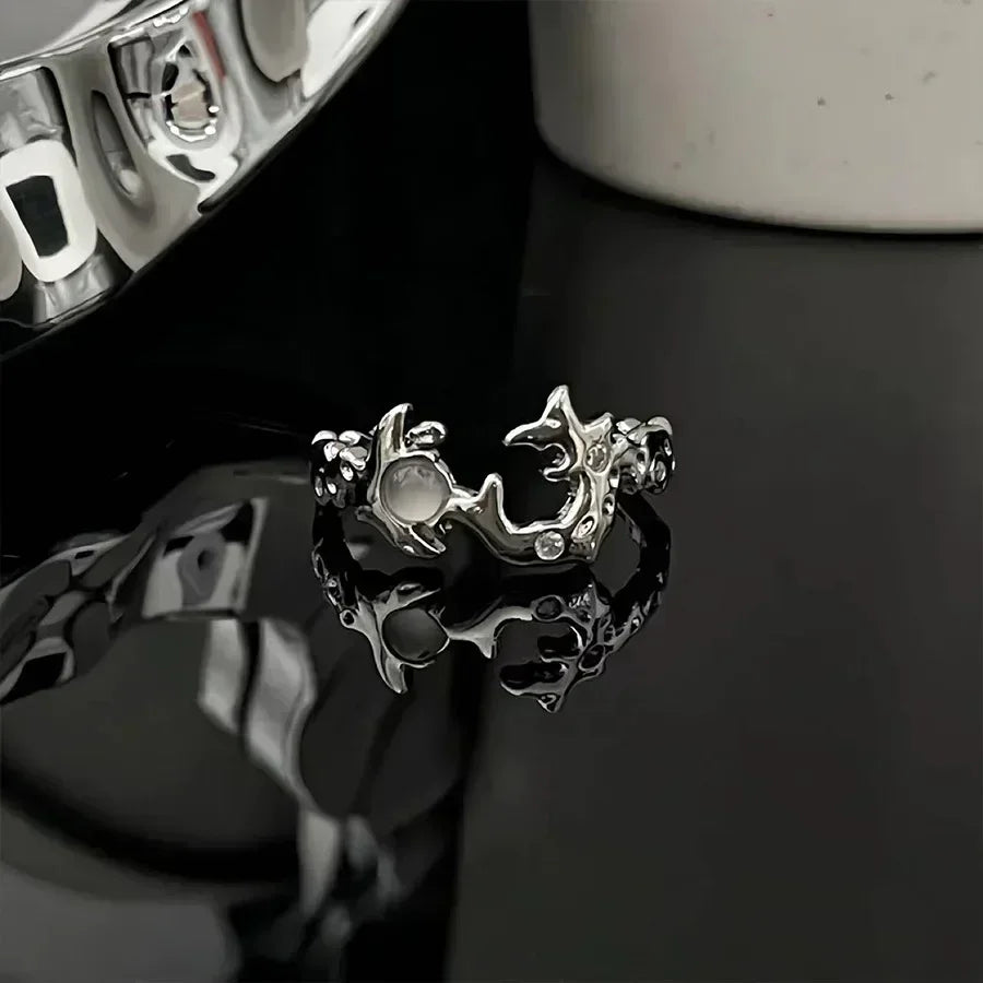 Celestial Trio: Sun, Moon & Stars Textured Ring