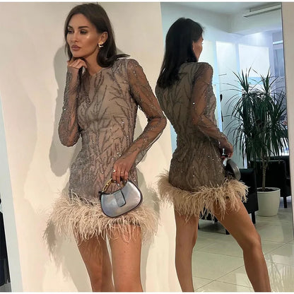 Product Name: Luxe Feather Sequin Mini Dress