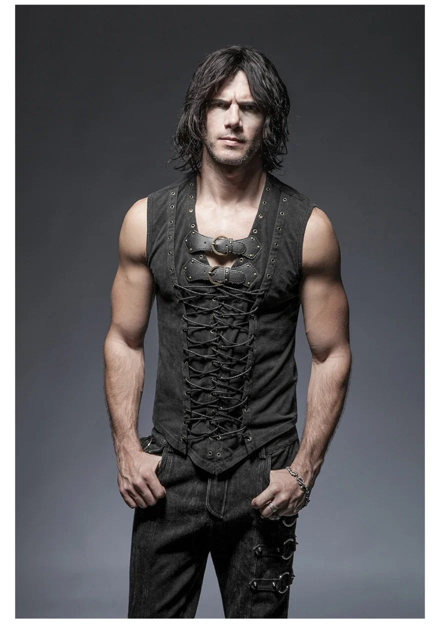 Black Punk Rock Cotton Vest for Men