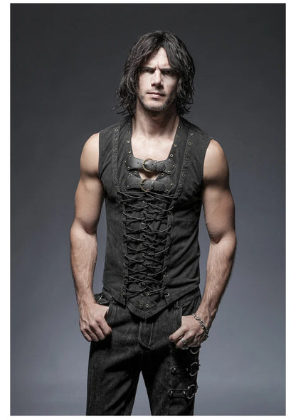 Black Punk Rock Cotton Vest for Men