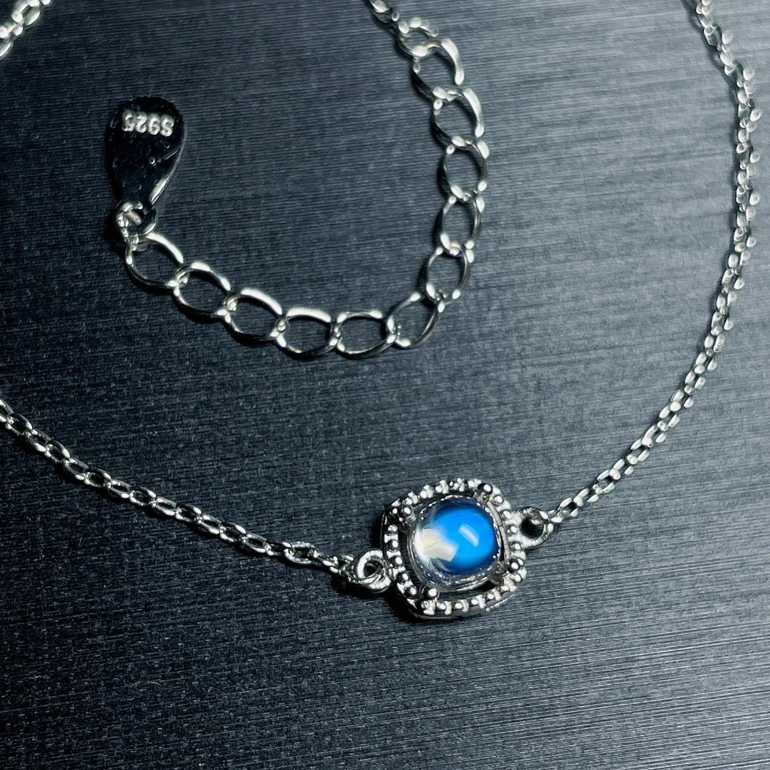 Lunar Charm Crown: S925 Silver Moonstone Bracelet
