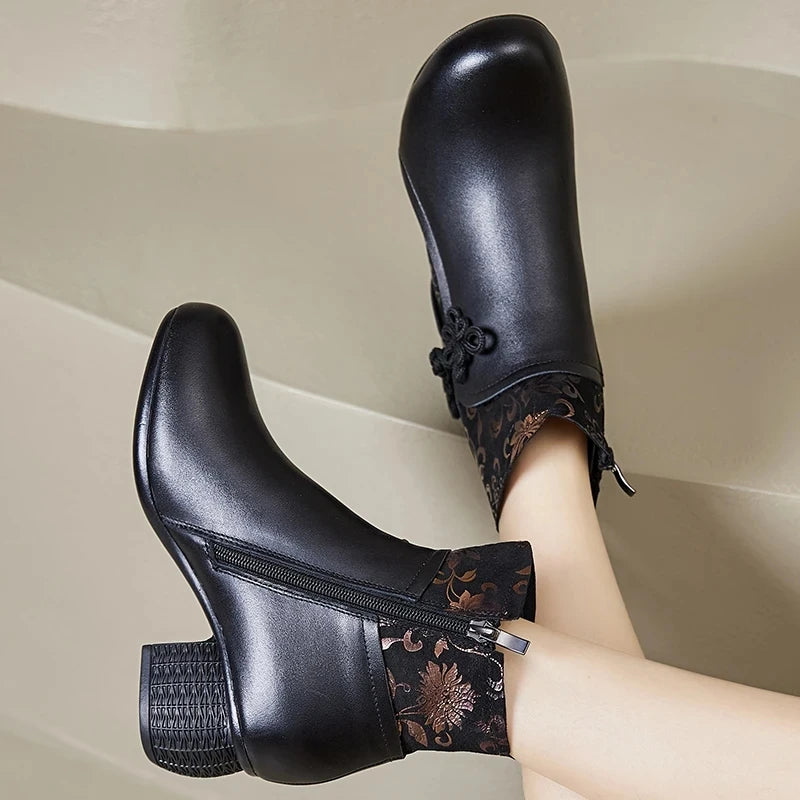 5cm Genuine Leather Women Boots