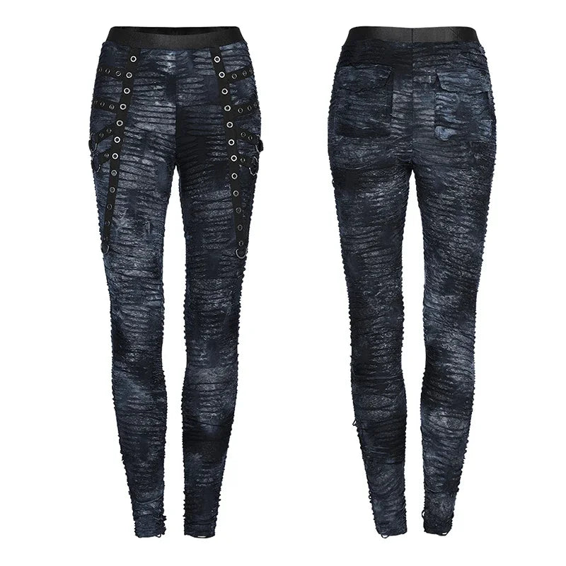 Gothic Ripped Tie-dye Decayed Leggings Punk Daily Skinny Trouser