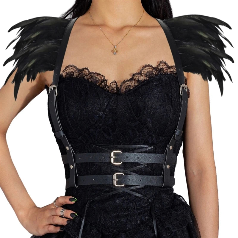 Feathers Hollow Out Tops Epaulette Shoulder Wing