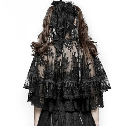 Dark Retro Goth Women Shawl Mesh Lace Patchwork