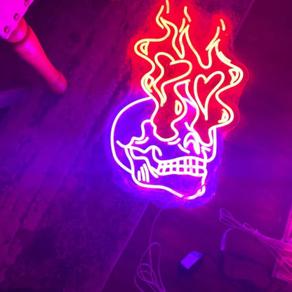 Custom Neon Skull Light - Handmade Wall Art Decor