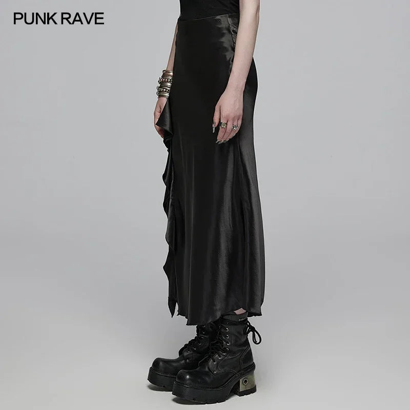 Daily Asymmetric Side Draping Cut Ruffled  Edges Skirt