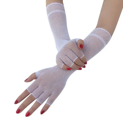 Gloves Fishnet Fingerless Gloves Long Nylon Satin