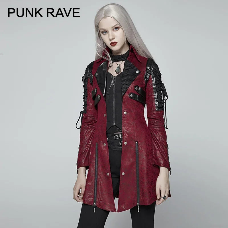 Vampire Red Punk Studded Long Coat