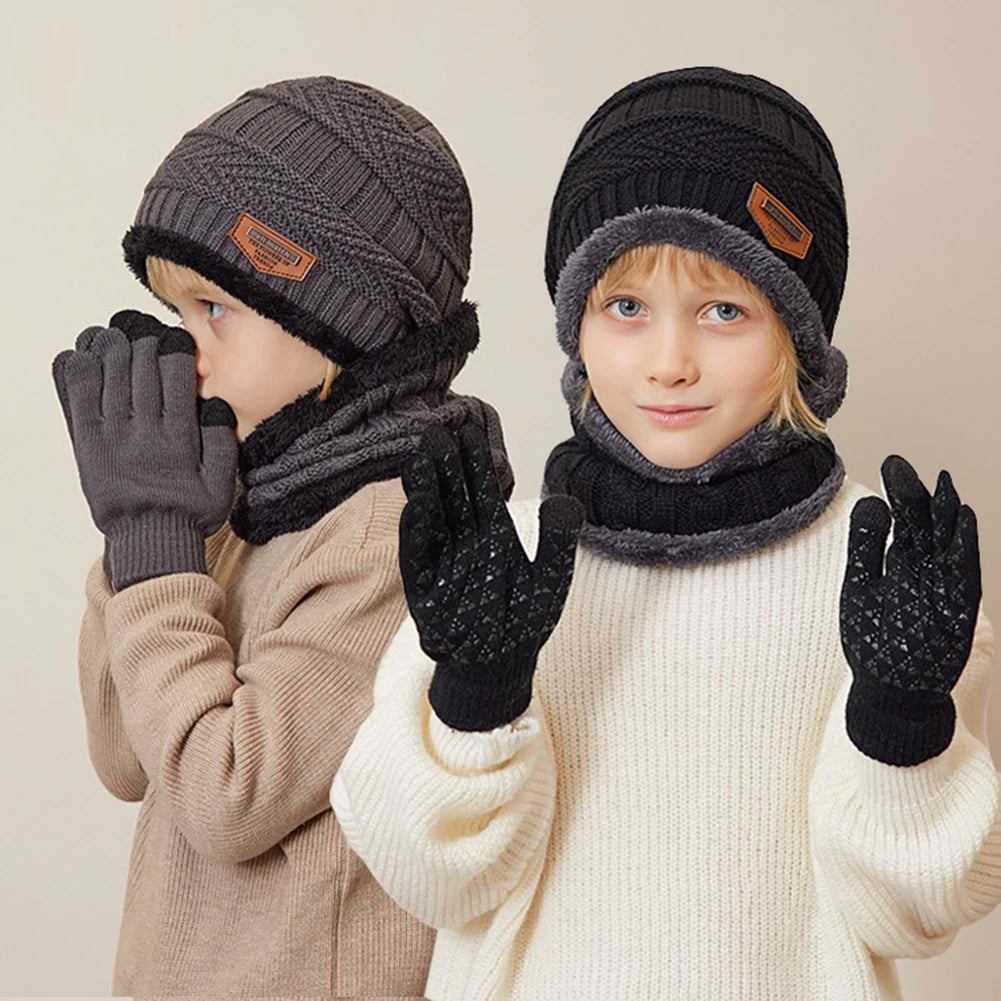 Knitted 3-piece Hats Warming Practical Children