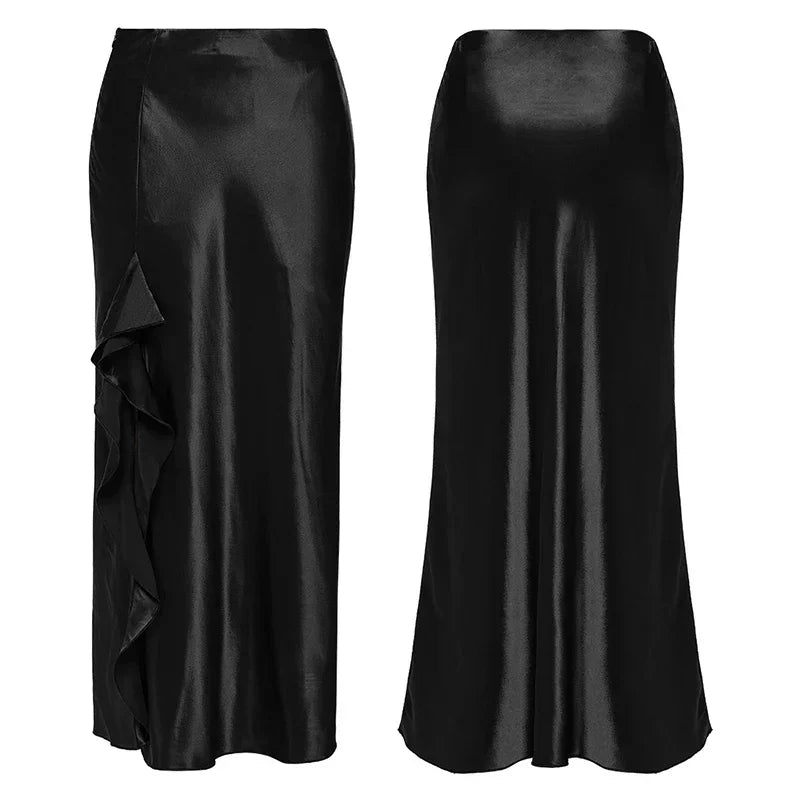 Daily Asymmetric Side Draping Cut Ruffled  Edges Skirt