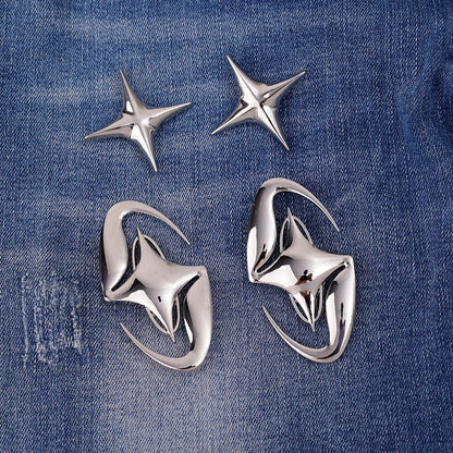 Silver Color Metal Cross Star Brooches