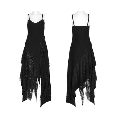 Gothic Elegance: Irregular Mesh Slip Dress