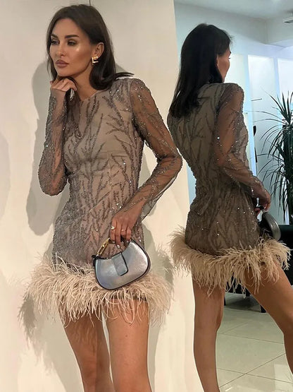 Product Name: Luxe Feather Sequin Mini Dress