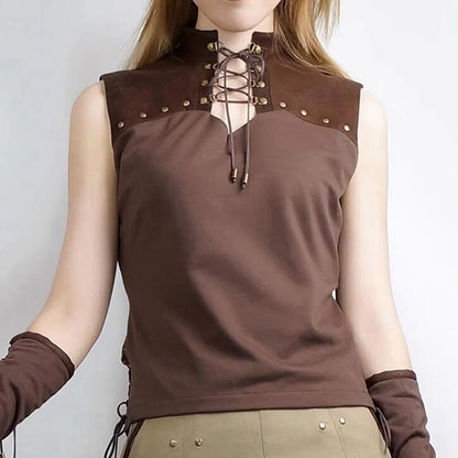 Women Steampunk Vest Vintage Blouse with Gloves