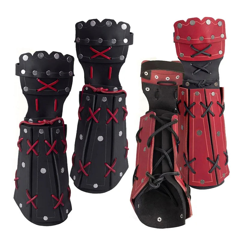 Medieval Knight Armor Bracer & Gauntlet Gloves — PU Leather Cosplay