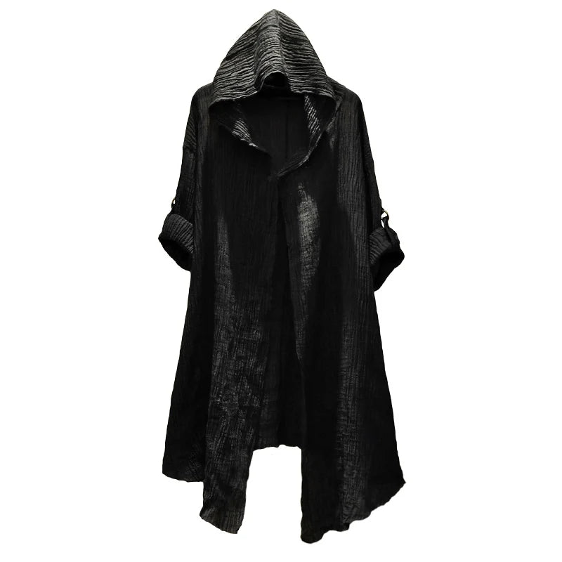 Coat Black robe Translucent Linen cloak