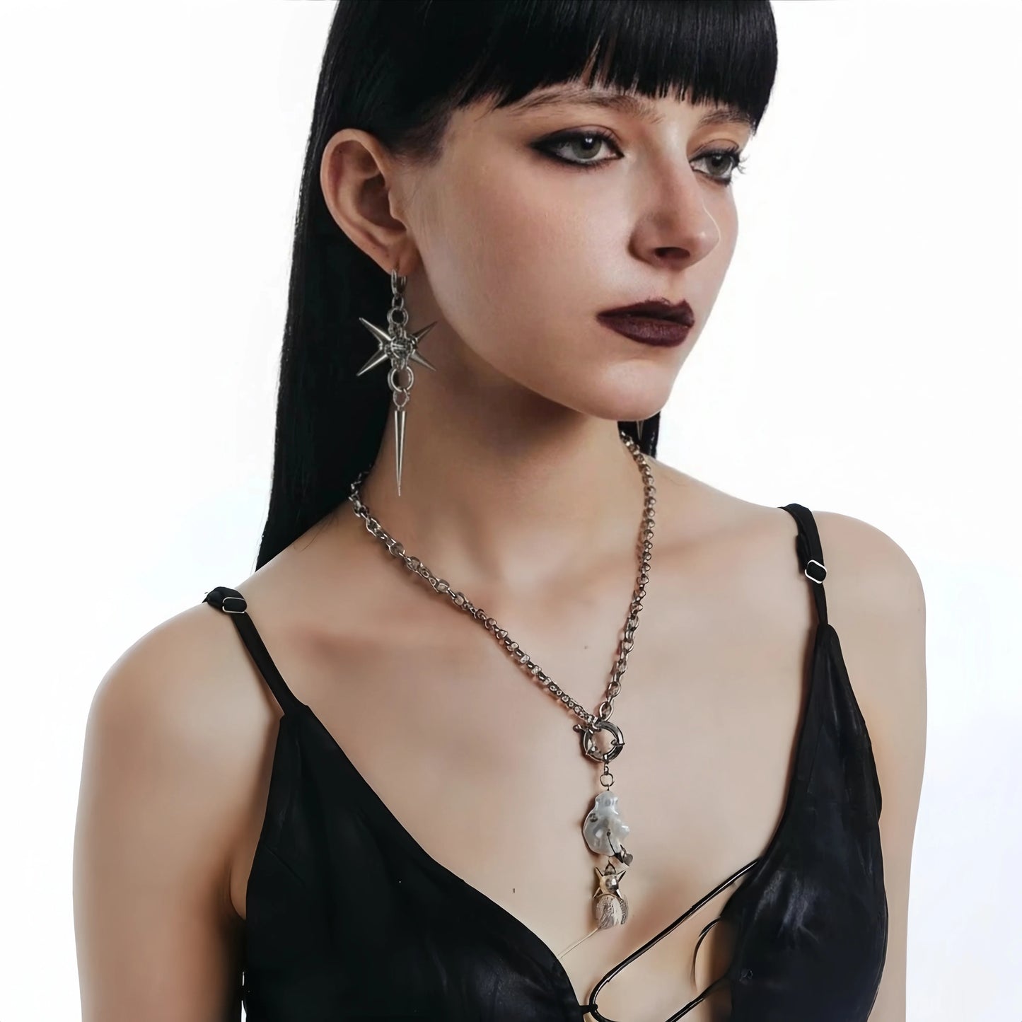 Gothic Spike Hoop Earrings — Punk Chainmail Drop
