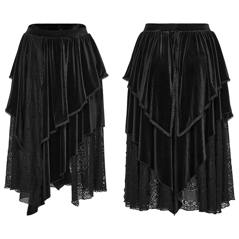 Gothic Velvet and Lace Multi-piece Black Long Skirts