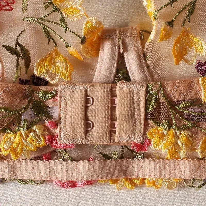 Boho Floral Sheer Lingerie Set: Bra & Panty Duo