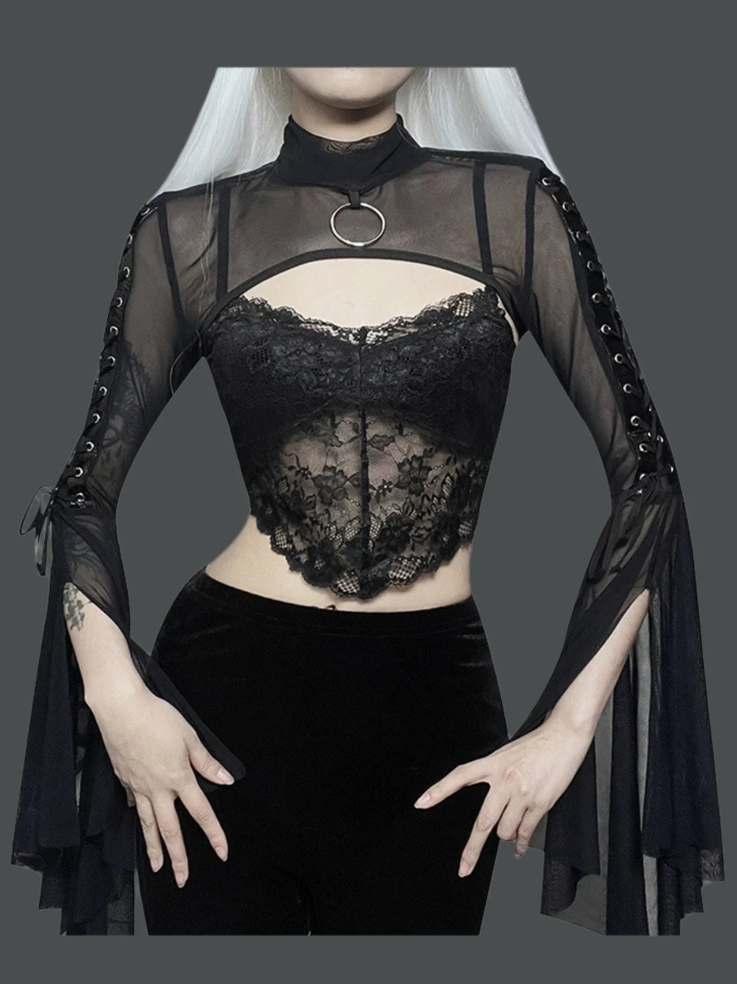 Womens Punk Flare Sleeve Crop