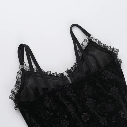 Black Rose Lace-Up Camisole Top
