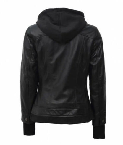 Jacket with Fleece Removable Hood Genuine Leather