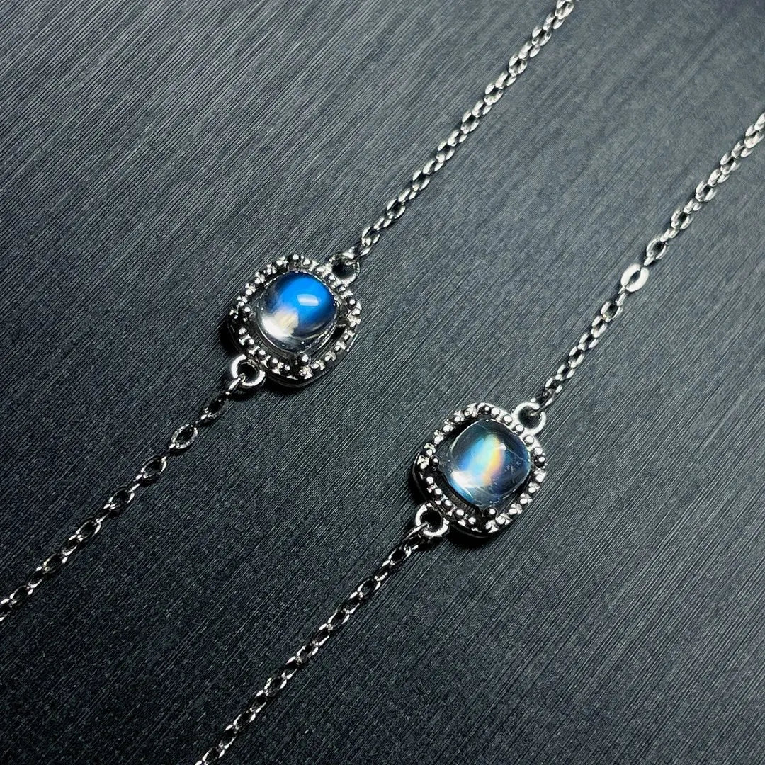 Lunar Charm Crown: S925 Silver Moonstone Bracelet