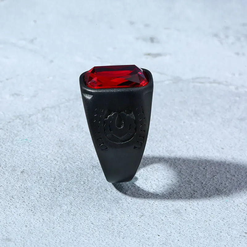 Personality Fashion Red Stone Crystal Black Finger Rings for Men Women Gothic Punk Wedding Ring Party Jewelry Gifts Wholesale