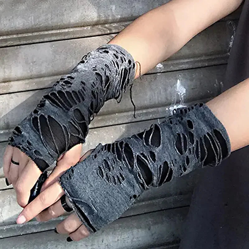 Gothic Black Fingerless Long Glove