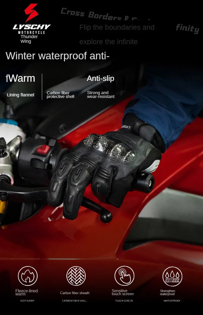 LYSCHY Winter Waterproof Leather Motorcycle Gloves