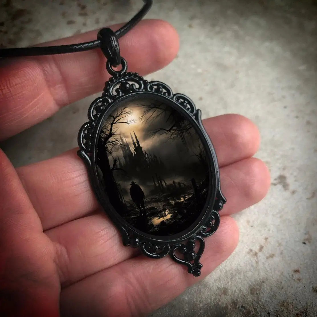 Gothic Retro Castle Cameo Necklace