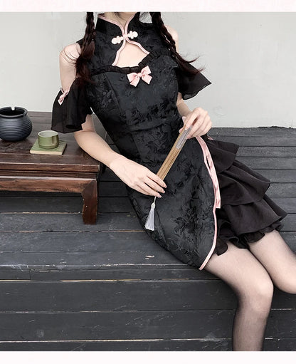 Elegant Tie-Dye Cheongsam Mini Dress