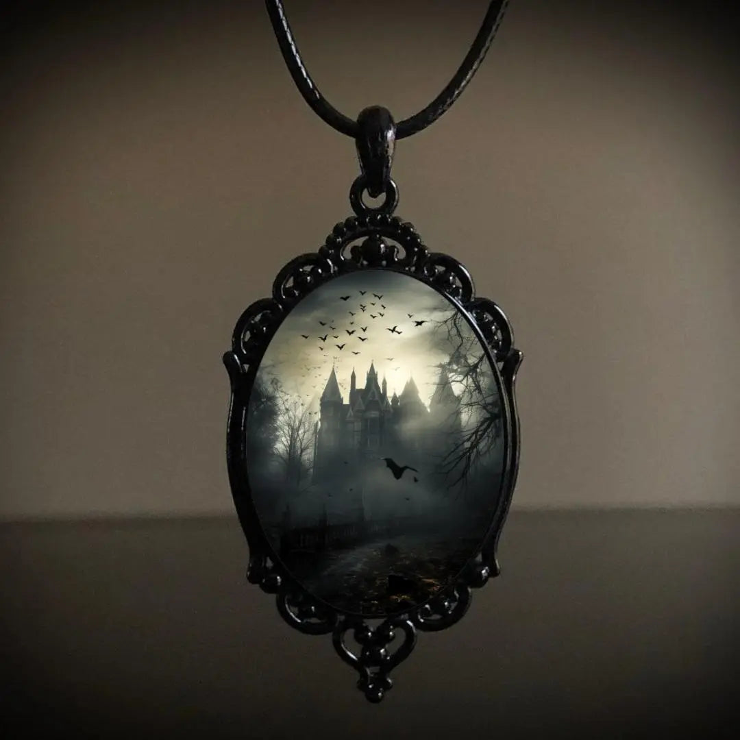 Gothic Retro Castle Cameo Necklace