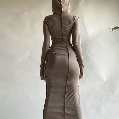 Cozy Chic Patchwork Maxi Hooded Dress