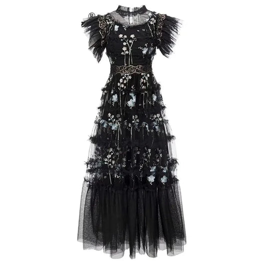 Fashion Runway Black Vintage Long Dress