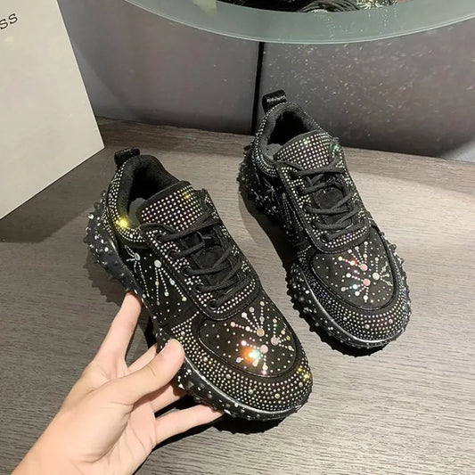 Women's Shoes 2023 New Women's Sneakers Diamond Breathable Luxury Designer Casual Platform Daddy Shoes Zapatos Mujer