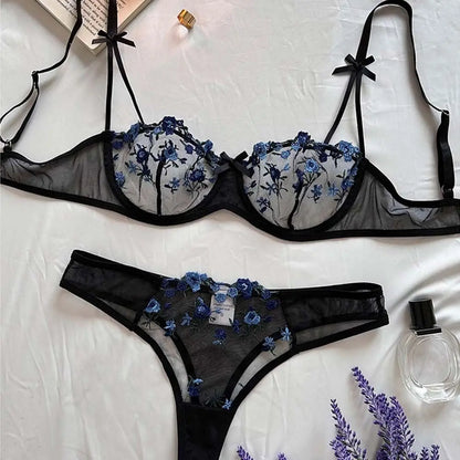 Breathable Floral Embroidery Lingerie Set Fashion