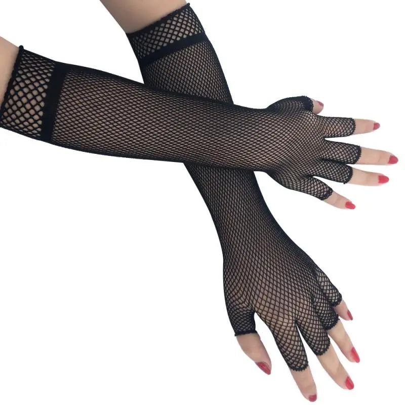 Gloves Fishnet Fingerless Gloves Long Nylon Satin