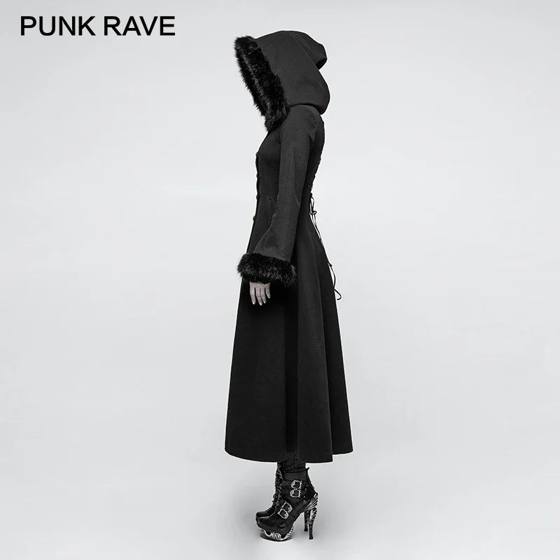 Gothic Winter Coat Women Black Disc Flowers