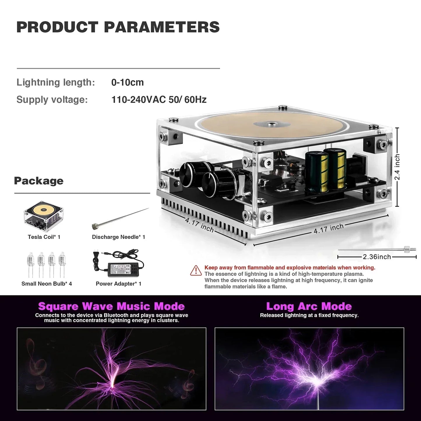 Tesla Coil Arc Plasma Desktop Toy Touchable