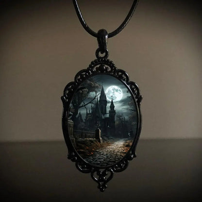 Gothic Retro Castle Cameo Necklace