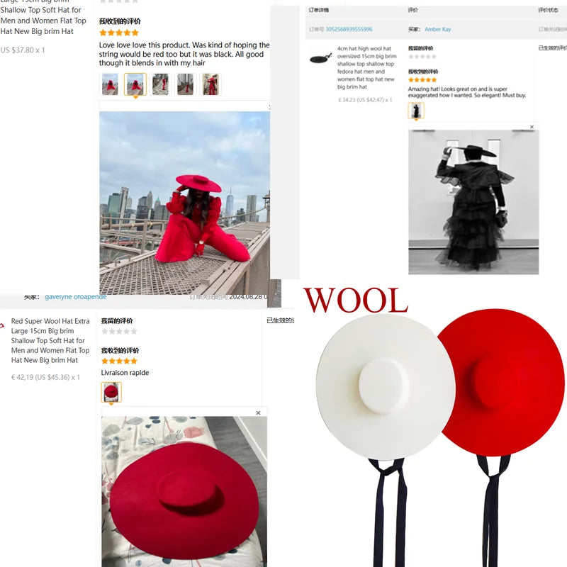 Wide Brim Wool Fedora — 15cm Brim · 9 Styles