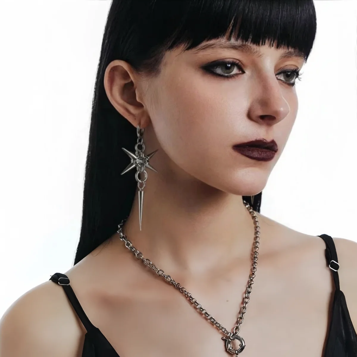 Gothic Spike Hoop Earrings — Punk Chainmail Drop