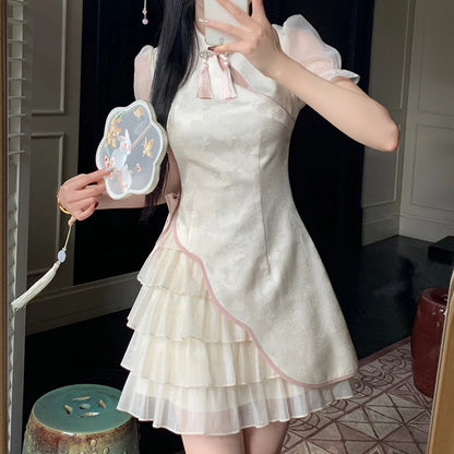 Elegant Tie-Dye Cheongsam Mini Dress